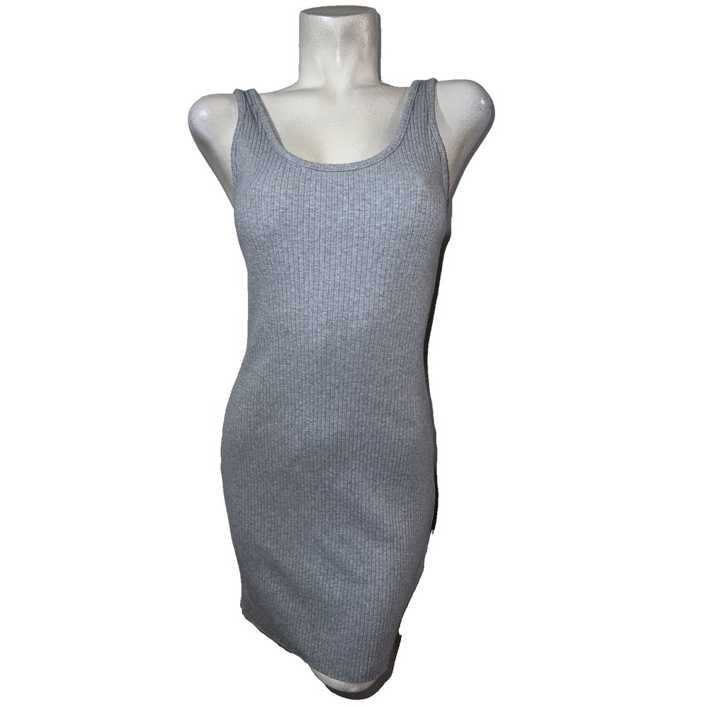 Calvin Klein Jeans Womens Gray Ribbed Scoop Neck Bodycon Tank Dress Large Size L